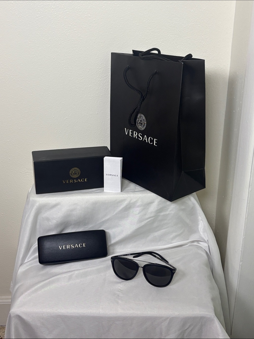 Versace Black Men's Sunglasses with Black Case and Packaging